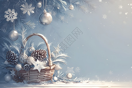 圣诞节篮子中的松果背景图片