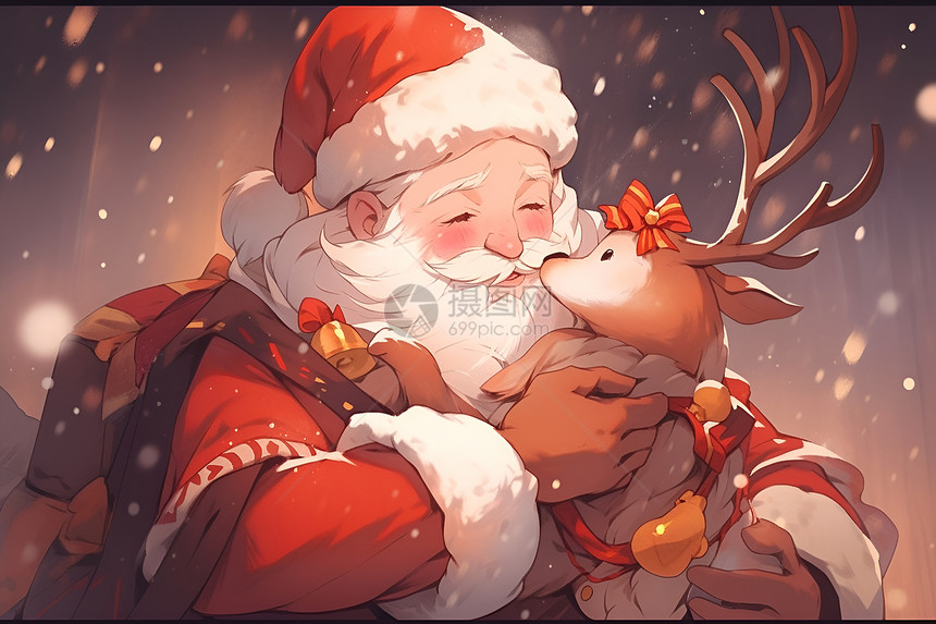圣诞老人与鹿图片