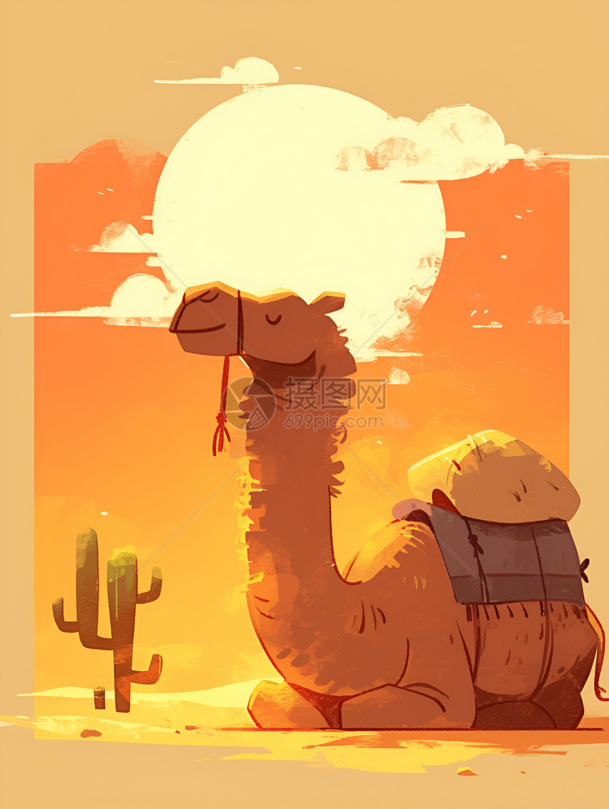 落日沙漠里的骆驼图片