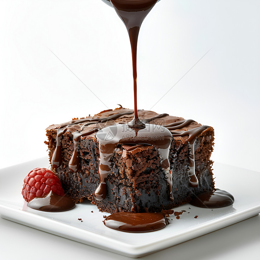 布朗尼蛋糕上的巧克力酱图片