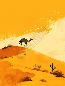 黄昏沙丘里的骆驼背景图片