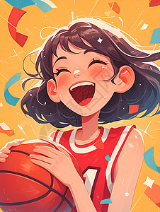 灿烂的笑容篮球女孩的灿烂笑容插画
