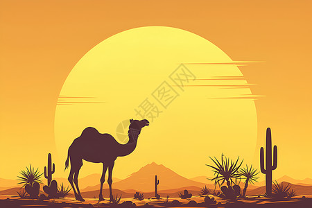 夕阳下的沙漠背景图片