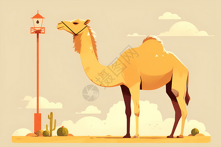 卡通骆驼沙漠之美插画