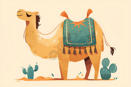 沙漠中的骆驼插画背景图片