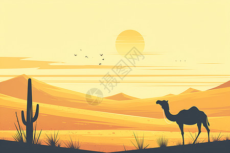 沙漠奇观夕阳下的骆驼背景图片