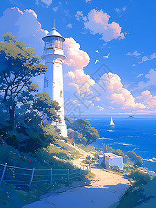 宁静海边的灯塔背景图片