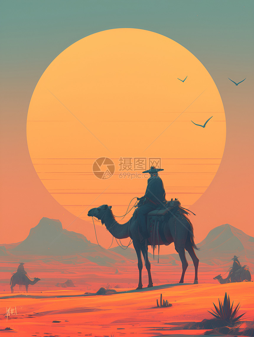 骆驼黄昏简约形态图片
