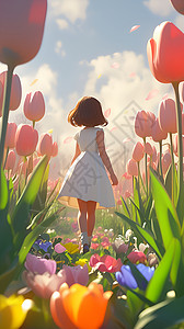 梦幻花园中的小女孩背景图片