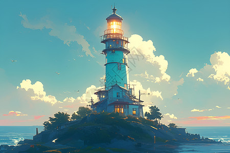 孤岛独立的灯塔背景图片