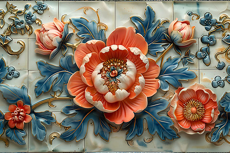 牡丹花装饰中国传统元素的牡丹花插画