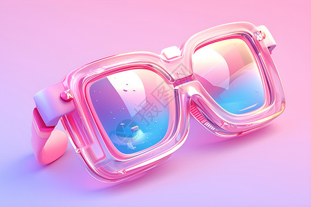 粉色透明飘带粉色粘土材质的立体眼镜插画