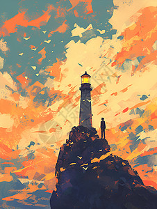 悬崖上的灯塔背景图片