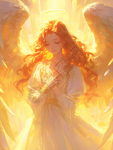 祈祷少女天使祈祷金色光芒插画