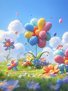 卡通与爱相伴花与气球童趣之旅插画