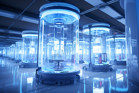 玻璃展示柜蓝色实验室插画