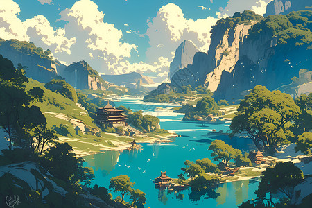 中国山水的宁静之美背景图片