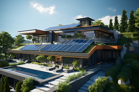 现代屋顶太阳能屋顶插画