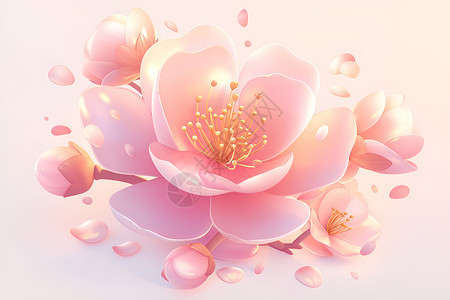 水滴沾染的粉红桃花插画