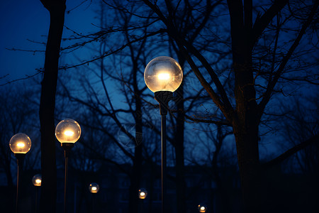 微立体灯泡夜幕下的公园背景