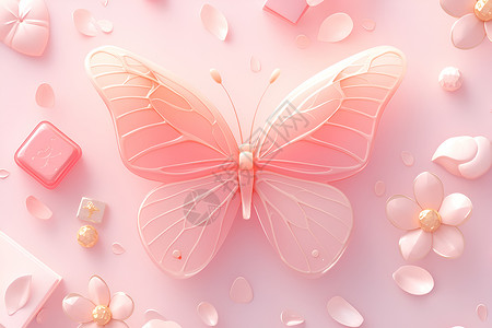 粉色蝴蝶插画背景图片