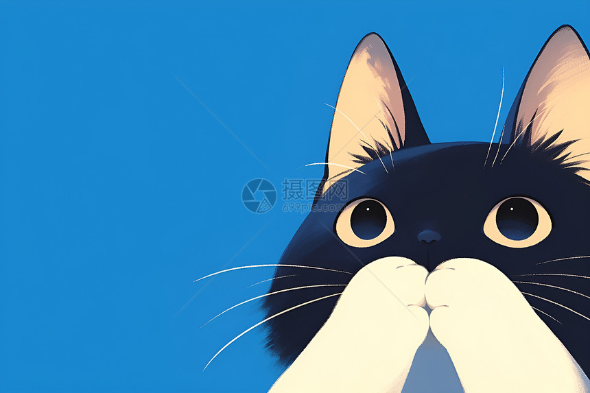 蓝色背景下的简约猫咪图片
