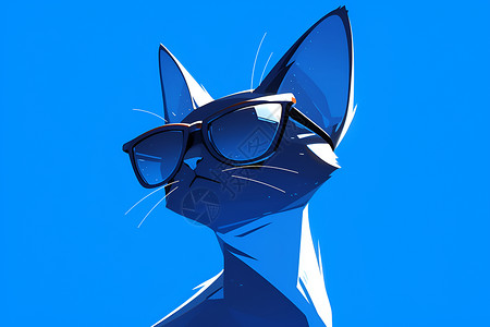 蓝色可爱线条蓝色调下的时髦猫咪插画