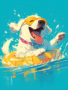 炎热夏日游泳的小狗背景图片