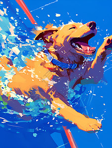 喜悦的狗在水池中玩水背景图片