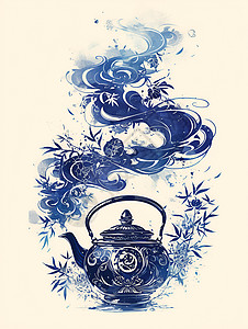 青花瓷花纹纹理青花瓷茶壶插画