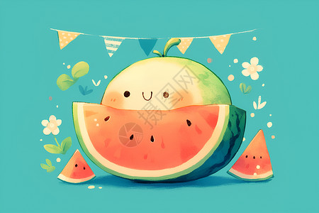 欢乐夏日水果西瓜背景图片