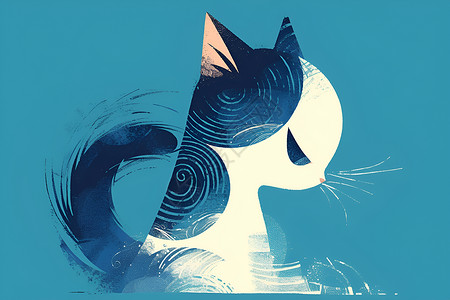 蓝猫剪影插画背景图片