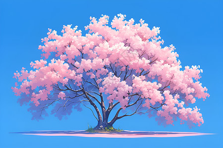 蓝色背景上的樱花树背景图片