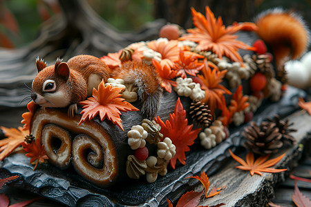 糕点盘子松鼠与秋叶设计图片