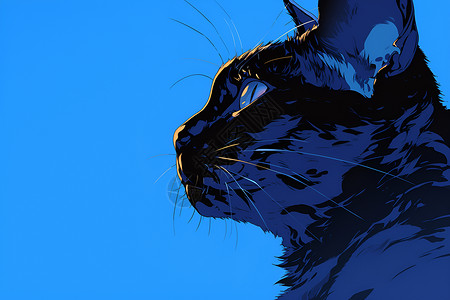 天空仰望蓝猫的剪影插画