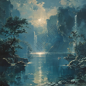 瀑布森林背景图片