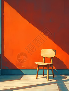 红木椅红墙前的木椅插画