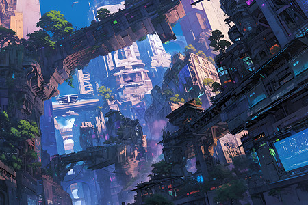 梦幻的未来都市背景图片