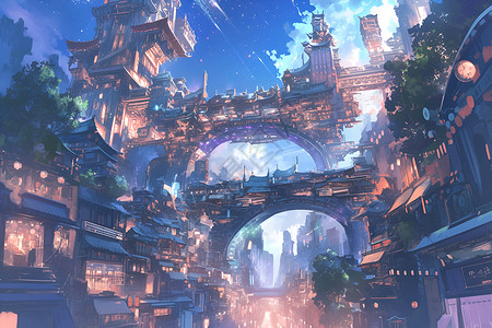梦幻的未来城市背景图片