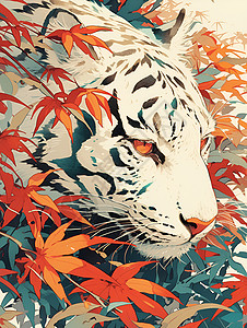 树叶中的老虎背景图片