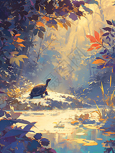森林里的乌龟背景图片