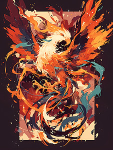 翅膀火焰素材熊熊火焰中的朱雀插画