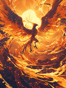 艳红火鸟火焰翅膀素材高清图片