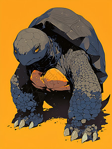爬行的乌龟一只黑龟插画