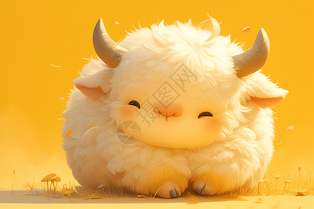 长角的猫阳光下的胖牦牛插画
