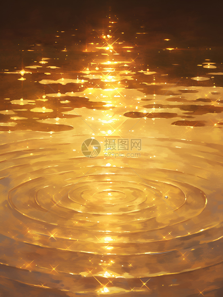 金光水面上的涟漪图片