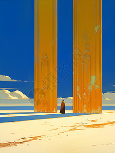锥形柱大地上的黄金巨柱插画