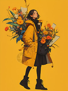黄色外套里的花束背景图片