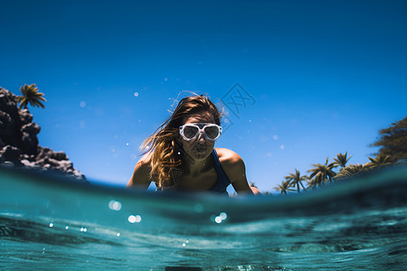 游泳女孩深海自由潜游者背景
