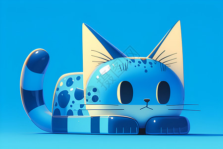 趴着的猫猫咪与蓝色背景插画